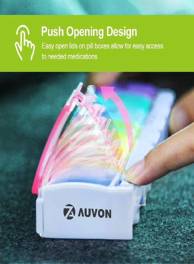 AUV0N AUVON Weekly Pill Organizer Arthritis Friendly, BPA Free Travel 7 Day Pill Box Case with Spring Open Design and Large Compartment to Hold Vitamins, Cod Liver Oil, Supplements and Medication - Image 2